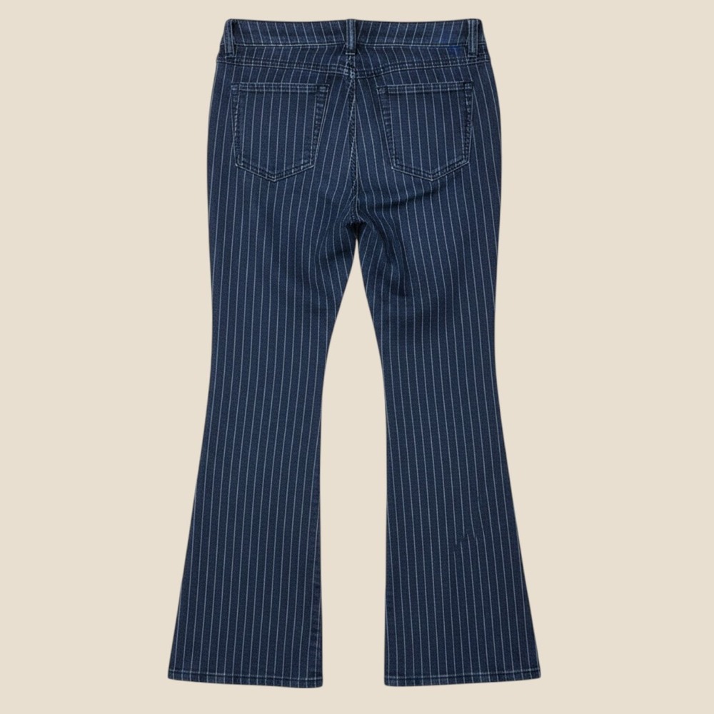 Forever 21 Womens Pinstripe Flare Jeans Dark Wash Blue High Rise Size Medium